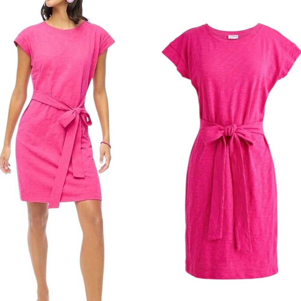 NEW J. Crew Hot Pink Tie Waist T-Shirt Mini Dress - XXS
